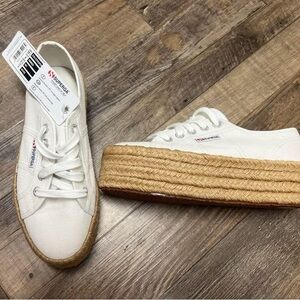 Superga White Canvas Platform Espadrille Shoes